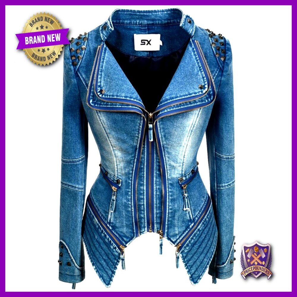 Faux Leather Moto Jacket Zipper Biker Denim Coat Women's Classic Chic Outwear